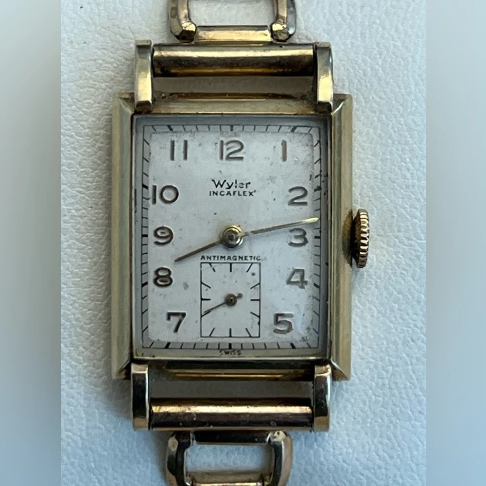 Wyler Incaflex 14K Gold Filled RARE Watch White Dial Vintage Stretch Bracelet
